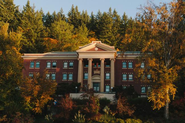 Edens Hall in the fall. The Honors College is housed here.